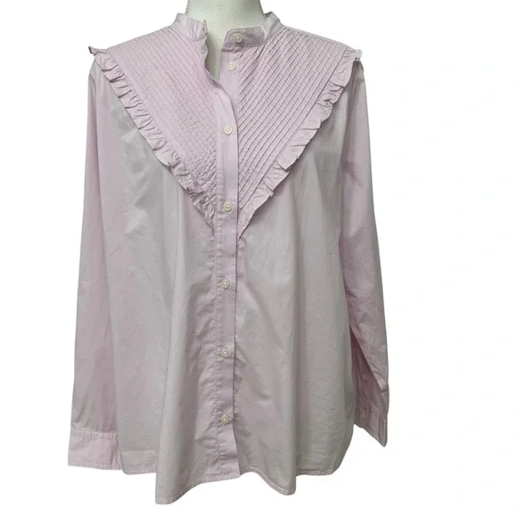 J. Crew Ruffle Trim Cotton Button Up Shirt Light Pink Size 20 Feminine NWT - Picture 2 of 9
